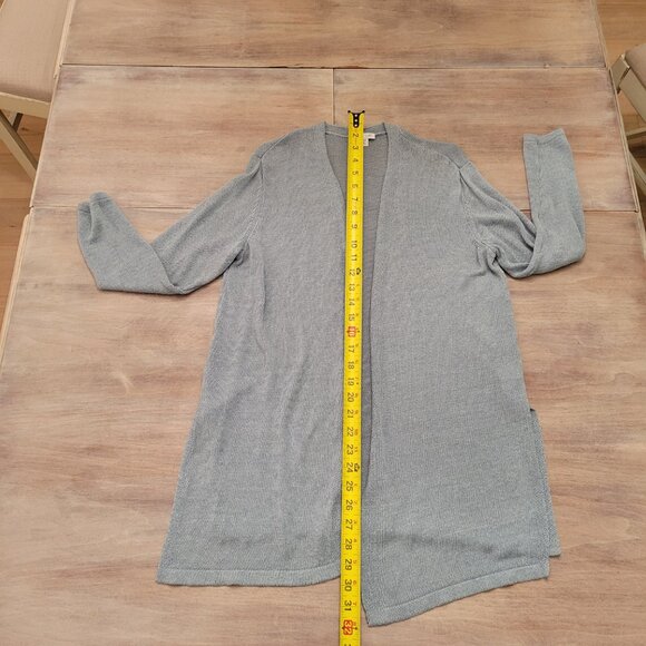 J. Jill Linen Blend Semi Sheer Open Front Long Cardigan Sweater Sz Medium - Picture 8 of 9